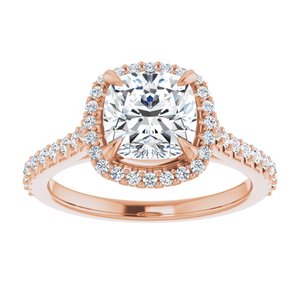 14K Rose 7 mm Cushion Forever One‚Ñ¢ Moissanite & 1/3 CTW Diamond Engagement Ring