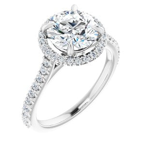 14K White 8 mm Round Forever One‚Ñ¢ Moissanite & 1/3 CTW Diamond Engagement Ring