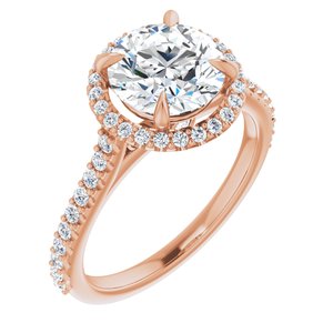14K Rose 8 mm Round Forever One‚Ñ¢ Moissanite & 1/3 CTW Diamond Engagement Ring