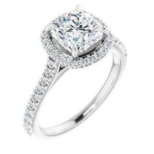 14K White 7 mm Cushion Forever One‚Ñ¢ Moissanite & 1/3 CTW Diamond Engagement Ring