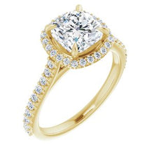 Charger l'image dans la galerie, 14K jaune 7 mm coussin Forever One, Moissanite &amp; 1/3 CTW diamant bague de fiançailles
