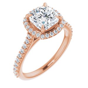 14K Rose 7 mm Cushion Forever One‚Ñ¢ Moissanite & 1/3 CTW Diamond Engagement Ring