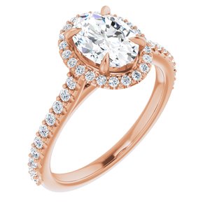 14K Rose 8x6 mm Oval Forever One‚Ñ¢ Moissanite & 1/3 CTW Diamond Engagement Ring