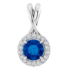 14K White Sapphire & 1/10 CTW Diamond Pendant