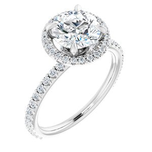 14K White 7.5 mm Round Forever One‚Ñ¢ Moissanite & 3/8 CTW Diamond Engagement Ring