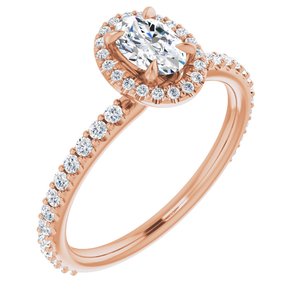 14K Rose 8x6 mm Oval Forever One‚Ñ¢ Moissanite & 1/3 CTW Diamond Engagement Ring