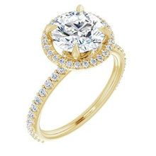 Load image into Gallery viewer, 14K Yellow 8 mm Round Forever One‚Ñ¢ Moissanite &amp; 3/8 CTW Diamond Engagement Ring

