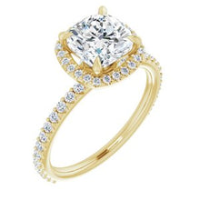 Load image into Gallery viewer, 14K Yellow 7 mm Cushion Forever One‚Ñ¢ Moissanite &amp; 1/3 CTW Diamond Engagement Ring
