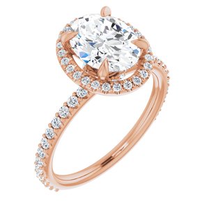 14K Rose 9x7 mm Oval Forever One‚Ñ¢ Moissanite & 1/3 CTW Diamond Engagement Ring