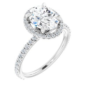 14K White 9x7 mm Oval Forever One‚Ñ¢ Moissanite & 1/3 CTW Diamond Engagement Ring