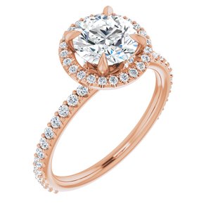 14K Rose 7 mm Round Forever One‚Ñ¢ Moissanite & 3/8 CTW Diamond Engagement Ring