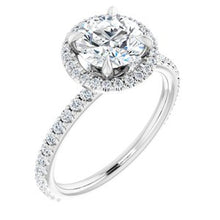 Charger l'image dans la galerie, Bague de fiançailles platine 7 mm ronde Forever One, Moissanite et diamant 3/8 CTW
