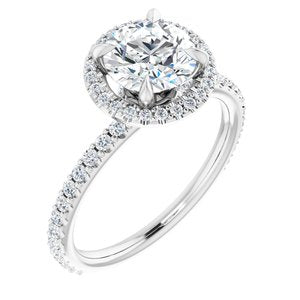 14K White 7 mm Round Forever One‚Ñ¢ Moissanite & 3/8 CTW Diamond Engagement Ring