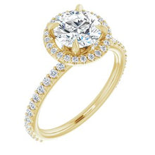 Load image into Gallery viewer, 14K Yellow 7 mm Round Forever One‚Ñ¢ Moissanite &amp; 3/8 CTW Diamond Engagement Ring
