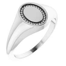 Load image into Gallery viewer, Sterling Silver 10x8 mm Oval Beaded Signet Ring
