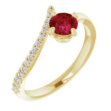 Load image into Gallery viewer, 14K Yellow Ruby &amp; 1/10 CTW Diamond Bypass Ring
