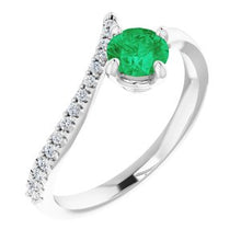Load image into Gallery viewer, Platinum Emerald &amp; 1/10 CTW Diamond Bypass Ring
