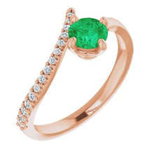 Charger l&#39;image dans la galerie, Bague de dérivation en émeraude rose 14K et diamant 1/10 CTW
