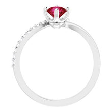 Load image into Gallery viewer, 14K White Ruby &amp; 1/10 CTW Diamond Bypass Ring
