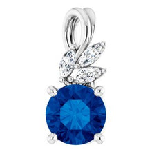 Load image into Gallery viewer, Sterling Silver Blue Sapphire &amp; 1/10 CTW Diamond Pendant
