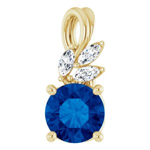 14K Yellow Blue Sapphire & 1/10 CTW Diamond Pendant