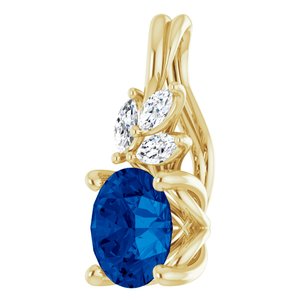 14K Yellow Blue Sapphire & 1/10 CTW Diamond Pendant