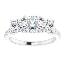 Charger l'image dans la galerie, Charles &amp; Colvard Moissanite¬Æ &amp; Diamond Three-Stone French-Set Engagement Ring  
