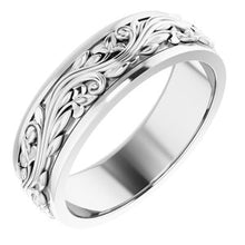 Load image into Gallery viewer, 18K White 7 mm Scroll Band   Size 12

