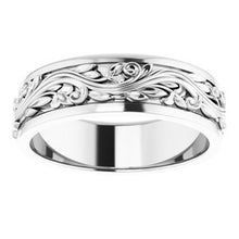 Load image into Gallery viewer, 18K White 7 mm Scroll Band   Size 12
