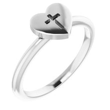 Charger l'image dans la galerie, Sterling Silver Heart with Cross Ring
