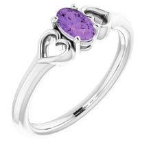 Charger l'image dans la galerie, Sterling Silver 5x3 mm Oval Imitation Amethyst Youth Heart Ring
