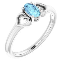 Charger l'image dans la galerie, Sterling Silver 5x3 mm Oval Imitation Aquamarine Youth Heart Ring
