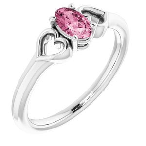 Sterling Silver 5x3 mm Oval Imitation Tourmaline Youth Heart Ring