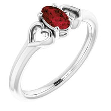 Charger l'image dans la galerie, Sterling Silver 5x3 mm Oval Imitation Garnet Youth Heart Ring
