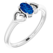 Load image into Gallery viewer, Sterling Silver 5x3 mm Oval Imitation Sapphire Youth Heart Ring

