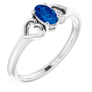 Sterling Silver 5x3 mm Oval Imitation Sapphire Youth Heart Ring