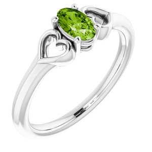 Sterling Silver 5x3 mm Oval Peridot Youth Heart Ring
