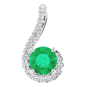 14K White Emerald & 1/6 CTW Diamond Pendant