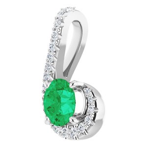 14K White Emerald & 1/6 CTW Diamond Pendant