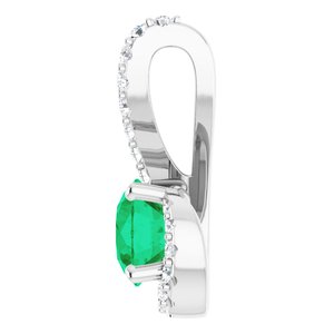 14K White Emerald & 1/6 CTW Diamond Pendant