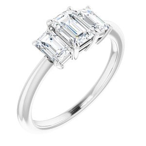 14K White 6x4 mm Emerald Cubic Zirconia & 3/4 CTW Diamond Engagement Ring