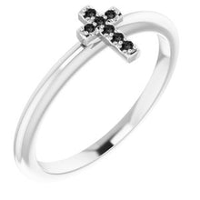Charger l'image dans la galerie, Sterling Silver .04 CTW Black Diamond Stackable Cross Ring
