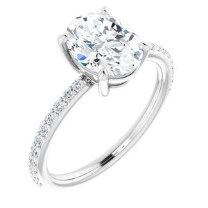 14K White 9x7 mm Oval  Forever One‚Ñ¢ Moissanite & 1/5 CTW Diamond Engagement Ring