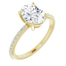 Load image into Gallery viewer, 14K Yellow 9x7 mm Oval  Forever One‚Ñ¢ Moissanite &amp; 1/5 CTW Diamond Engagement Ring

