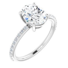 Load image into Gallery viewer, Platinum 9x7 mm Oval  Forever One‚Ñ¢ Moissanite &amp; 1/5 CTW Diamond Engagement Ring
