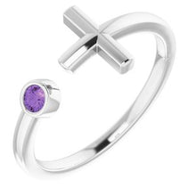 Load image into Gallery viewer, Sterling Silver Amethyst Negative Space Cross Ring
