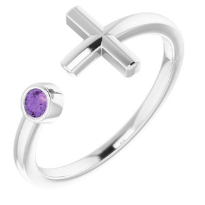 Sterling Silver Amethyst Negative Space Cross Ring
