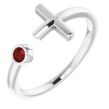 Charger l'image dans la galerie, Sterling Silver Mozambique Garnet Negative Space Cross Ring
