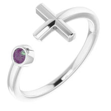 Charger l'image dans la galerie, Sterling Silver Chatham¬Æ Created Alexandrite Negative Space Cross Ring
