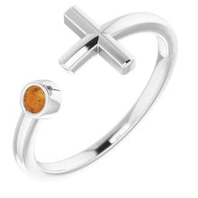 Load image into Gallery viewer, Sterling Silver Citrine Negative Space Cross Ring

